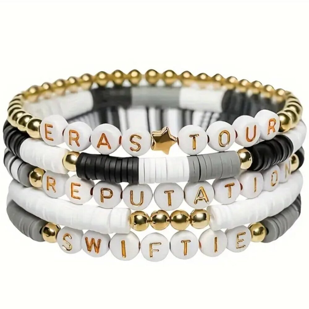 NWT Swiftie Friendship Bracelets White, Gray, Black and Gold 5 piece set Lover